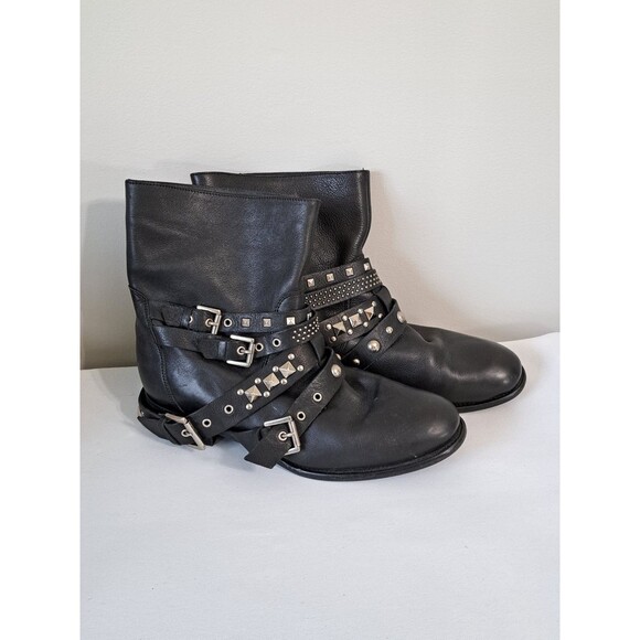 Cosmoparis Black Soft Leather Ankle Boots Studded Buckles Biker EU 38/US 7-8 - Picture 1 of 9